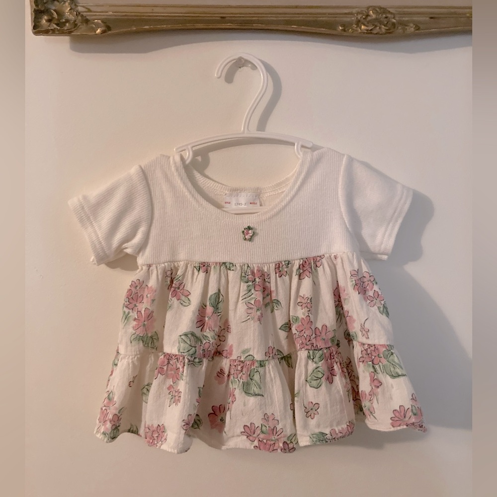 Vintage 90s Floral Baby Top Pink Flowers Bohemian Spring Size 12 Months